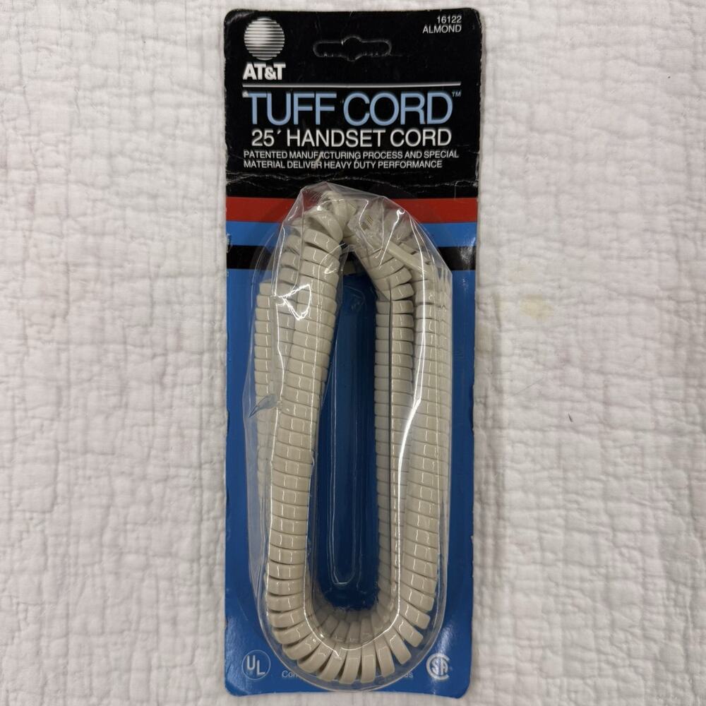 AT&T TUFF-CORD 25 ft Coiled Telephone Handset Cord, Beige 4P4C to 4P4C